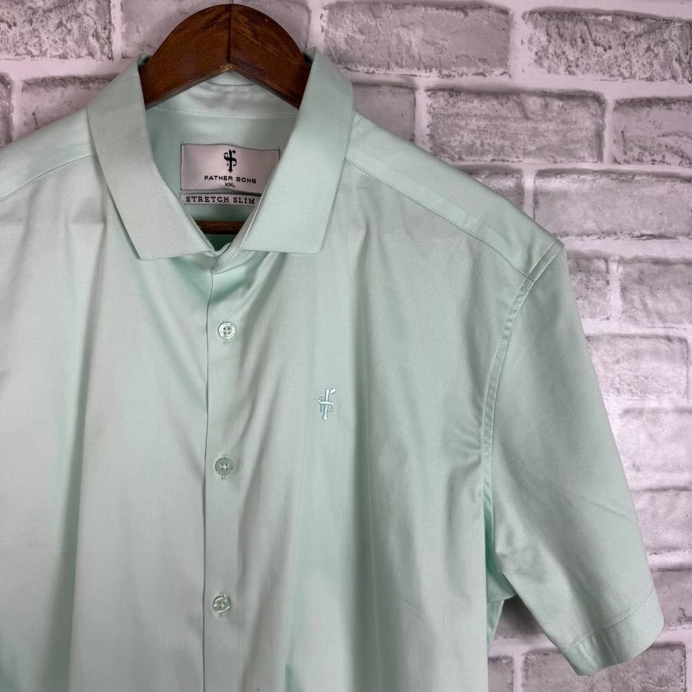 Father & Sons Mint Green Cotton Stretch Casual Button Up Shirt Mens 2XL Slim Fit